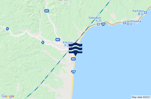 Mapa da tábua de marés em Kamiiso-gun, Japan