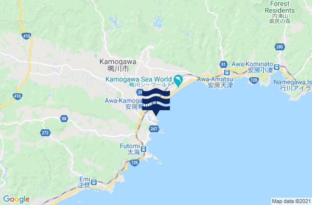 Mapa da tábua de marés em Kamogawa-shi, Japan