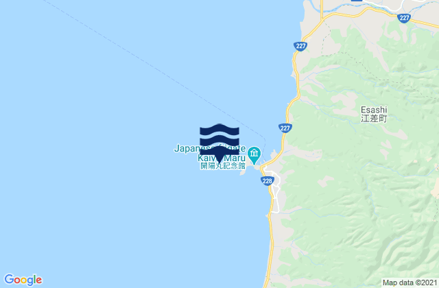Mapa da tábua de marés em Kamome Jima Yesashi Ko, Japan