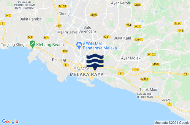 Mapa da tábua de marés em Kampong Bukit Baru, Malaysia