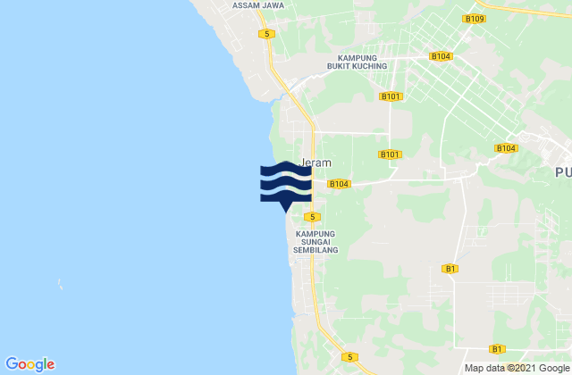 Mapa da tábua de marés em Kampong Dungun, Malaysia