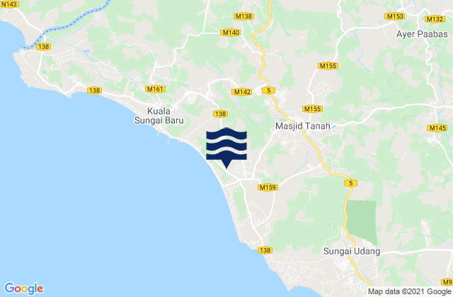 Mapa da tábua de marés em Kampong Masjid Tanah, Malaysia