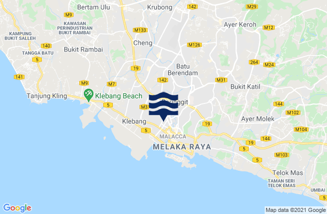 Mapa da tábua de marés em Kampung Ayer Keroh, Malaysia