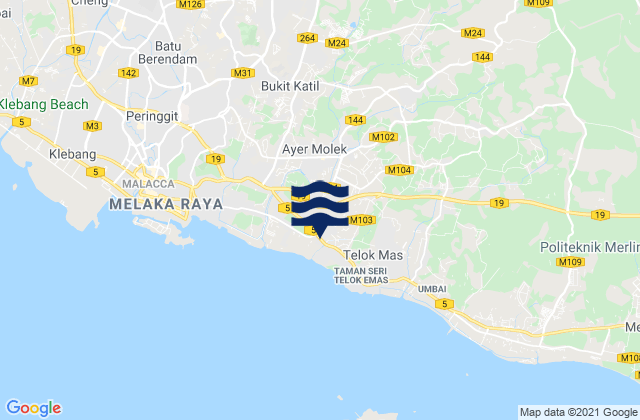 Mapa da tábua de marés em Kampung Ayer Molek, Malaysia