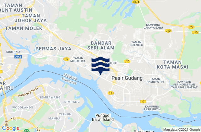 Mapa da tábua de marés em Kampung Pasir Gudang Baru, Malaysia