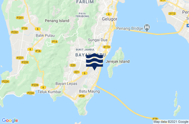 Mapa da tábua de marés em Kampung Sungai Ara, Malaysia