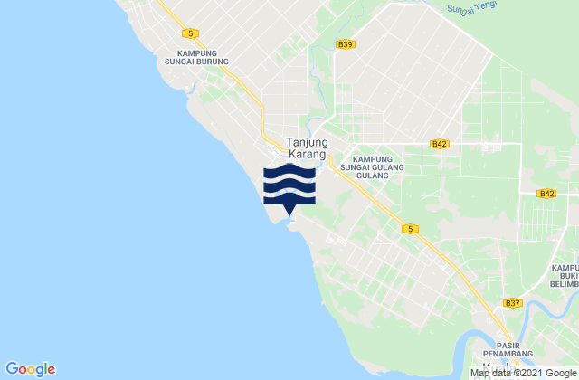 Mapa da tábua de marés em Kampung Tanjung Karang, Malaysia
