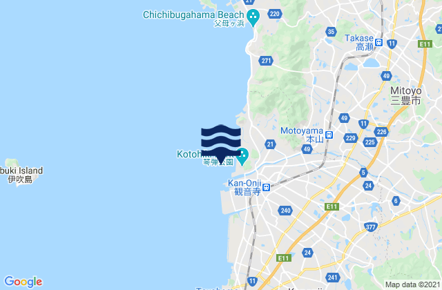 Mapa da tábua de marés em Kan-Onzi, Japan