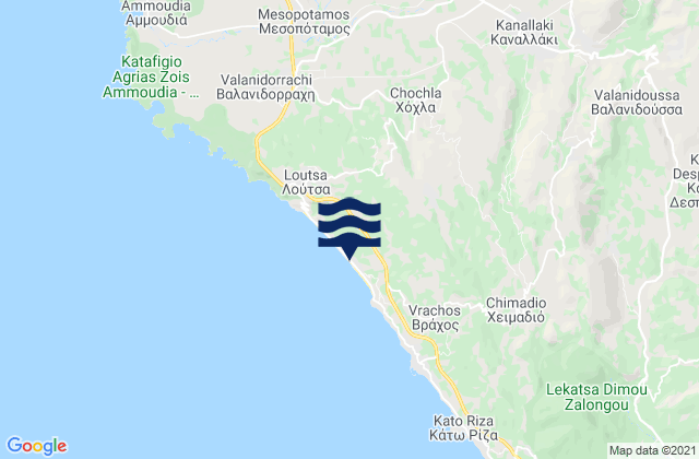 Mapa da tábua de marés em Kanaláki, Greece