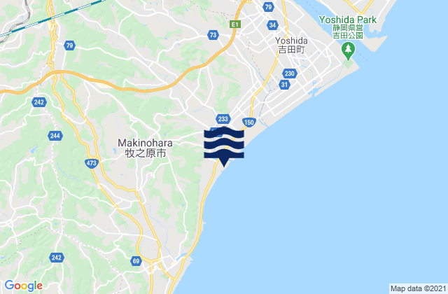 Mapa da tábua de marés em Kanaya, Japan
