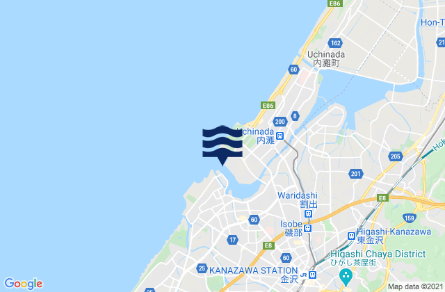 Mapa da tábua de marés em Kanazawa-shi, Japan