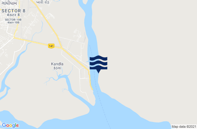 Mapa da tábua de marés em Kandla, India