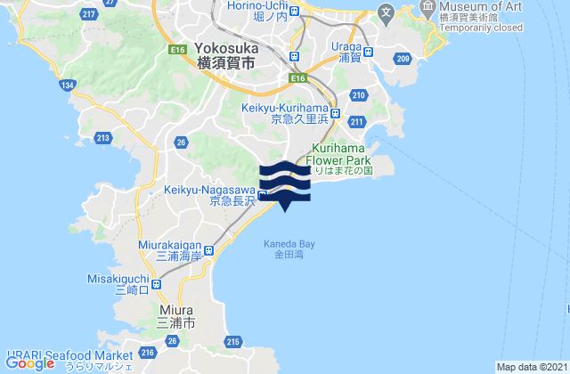 Mapa da tábua de marés em Kaneda Wan, Japan