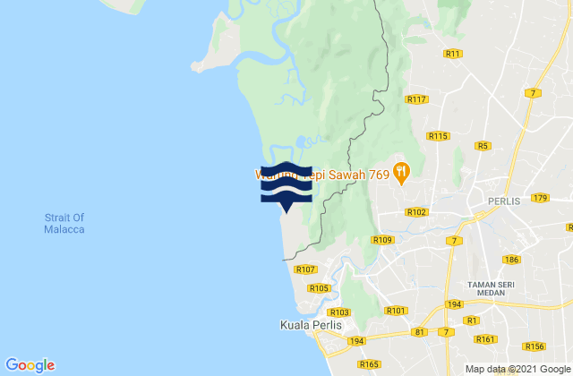 Mapa da tábua de marés em Kangar, Malaysia