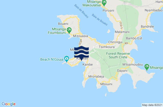 Mapa da tábua de marés em Kani-Kéli, Mayotte