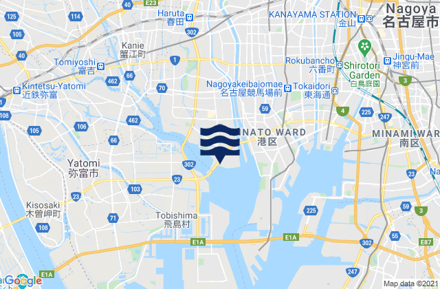 Mapa da tábua de marés em Kanie, Japan