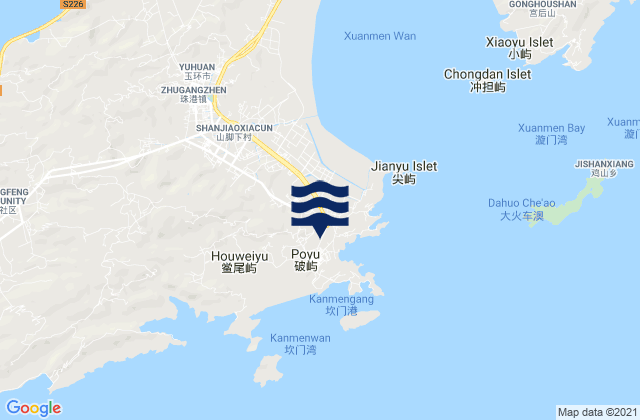 Mapa da tábua de marés em Kanmen, China