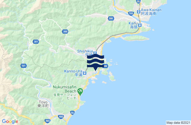 Mapa da tábua de marés em Kannoura Ko, Japan