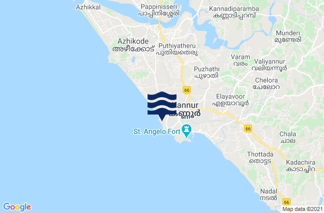 Mapa da tábua de marés em Kannur, India