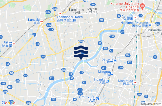 Mapa da tábua de marés em Kanzaki Shi, Japan