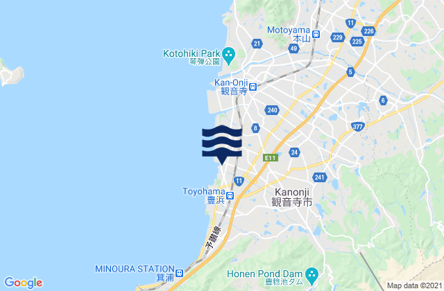 Mapa da tábua de marés em Kan’onji Shi, Japan