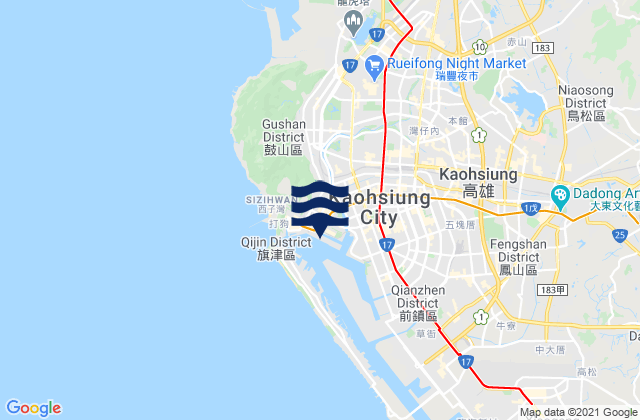 Mapa da tábua de marés em Kaohsiung, Taiwan