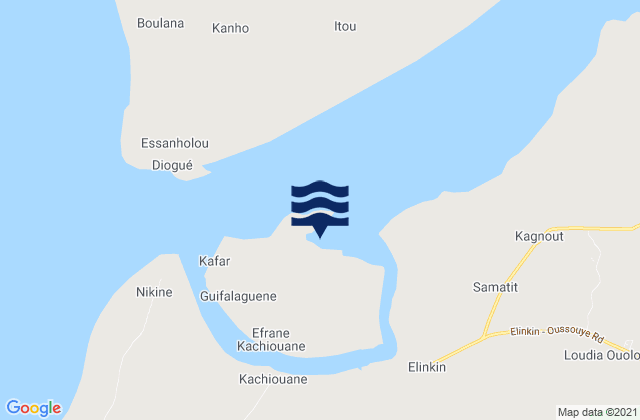 Mapa da tábua de marés em Karabane Riviere Casamance, Senegal