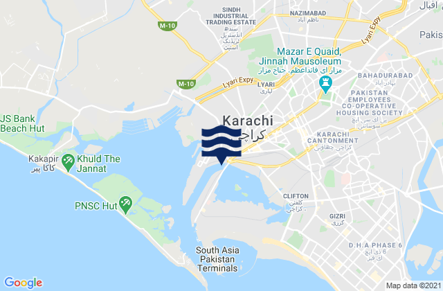 Mapa da tábua de marés em Karachi, Pakistan