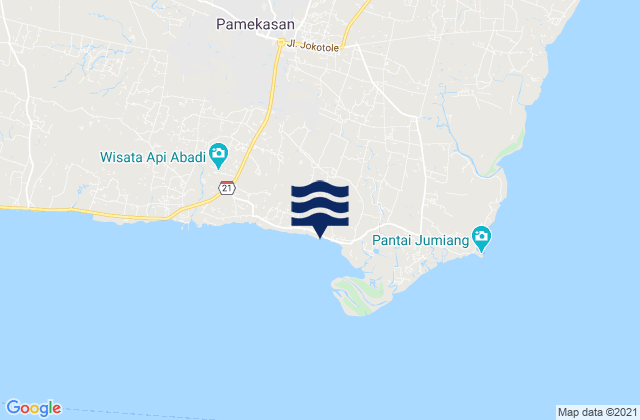 Mapa da tábua de marés em Karangdalam, Indonesia