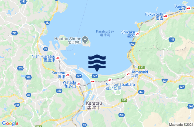 Mapa da tábua de marés em Karatsu Shi, Japan