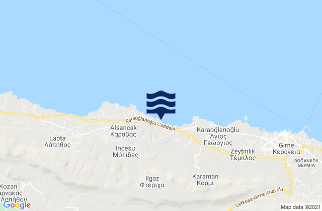Mapa da tábua de marés em Karavás, Cyprus