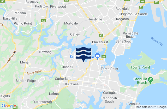Mapa da tábua de marés em Kareela, Australia