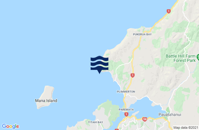 Mapa da tábua de marés em Karehana Bay, New Zealand