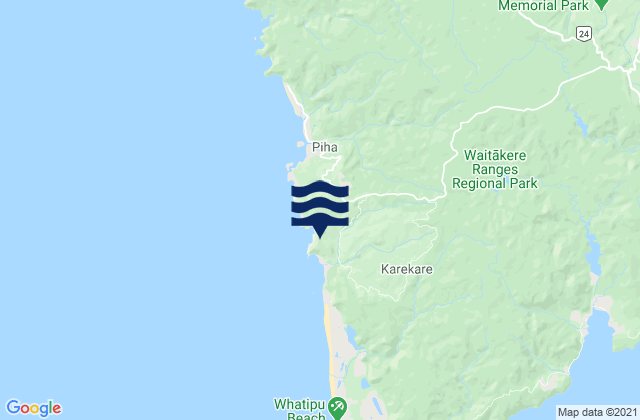 Mapa da tábua de marés em Karekare Beach Auckland, New Zealand