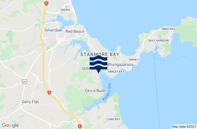 Mapa da tábua de marés em Karepiro Bay, New Zealand