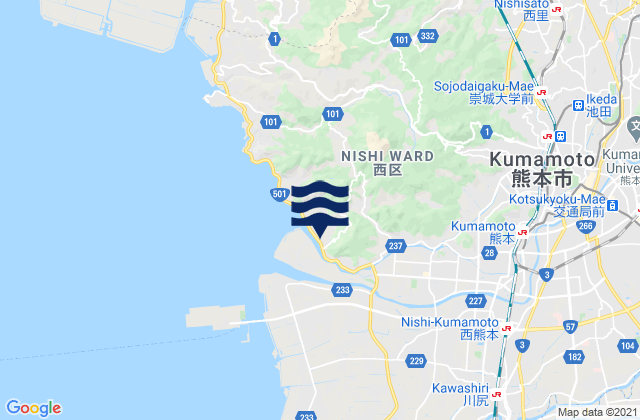 Mapa da tábua de marés em Kario, Japan
