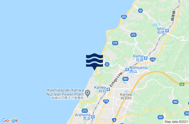 Mapa da tábua de marés em Kariwa-gun, Japan