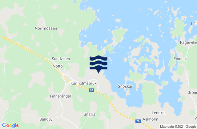 Mapa da tábua de marés em Karlholmsbruk, Sweden