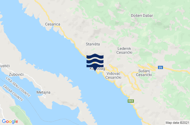 Mapa da tábua de marés em Karlobag, Croatia