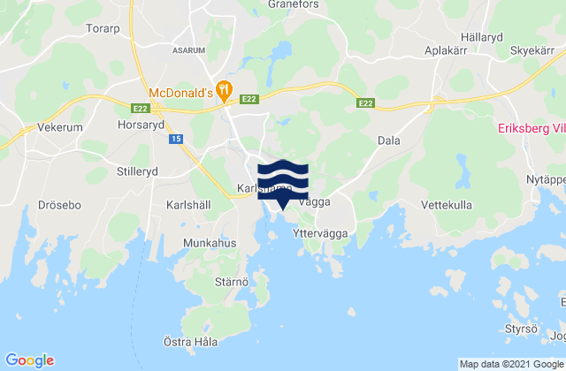 Mapa da tábua de marés em Karlshamns kommun, Sweden