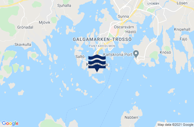 Mapa da tábua de marés em Karlskrona, Sweden