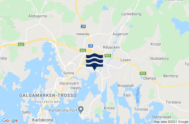 Mapa da tábua de marés em Karlskrona Kommun, Sweden