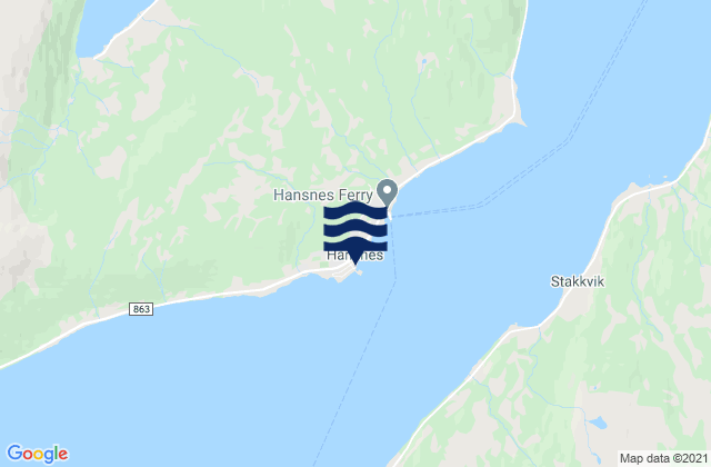 Mapa da tábua de marés em Karlsøy, Norway