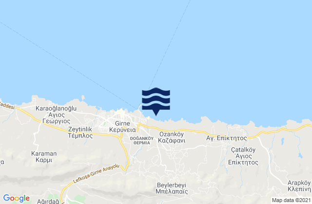 Mapa da tábua de marés em Karákoumi, Cyprus