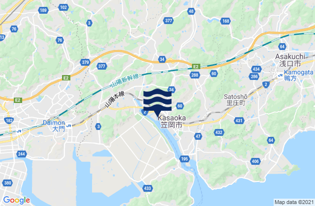 Mapa da tábua de marés em Kasaoka, Japan