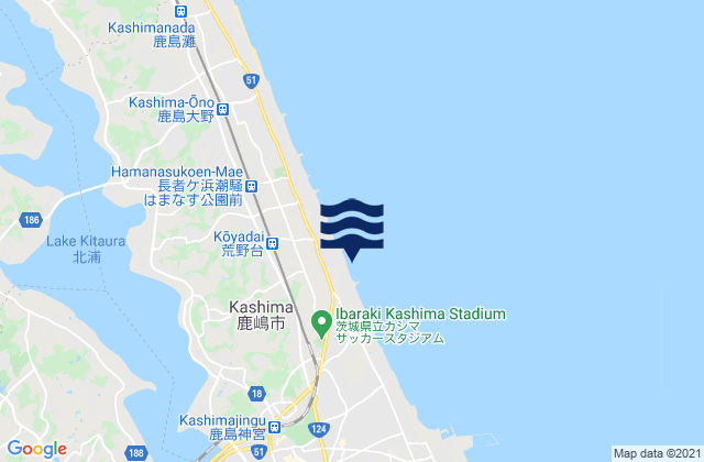 Mapa da tábua de marés em Kashima-shi, Japan