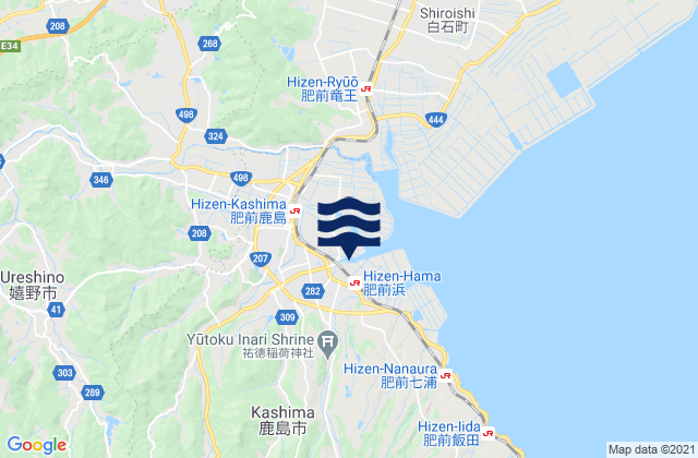 Mapa da tábua de marés em Kashima, Japan