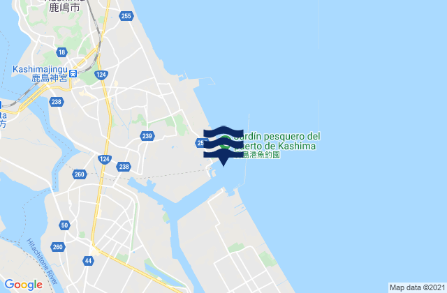Mapa da tábua de marés em Kasima, Japan