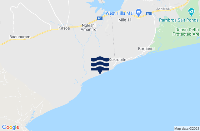 Mapa da tábua de marés em Kasoa, Ghana