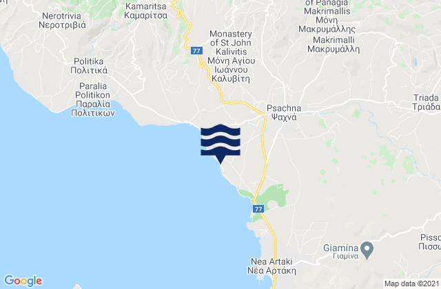 Mapa da tábua de marés em Kastélla, Greece
